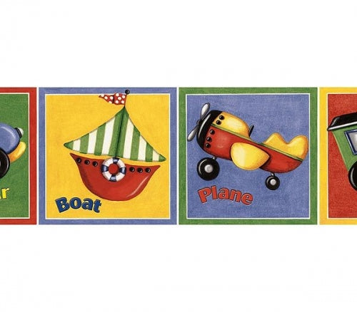 Primary Color Tiny Transportation Wallpaper Border - all4wallswall-paper