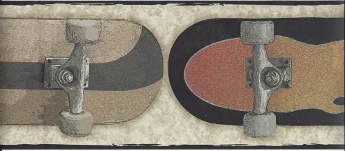 Skateboards Mural On Beige Faux Wallpaper Border - all4wallswall-paper