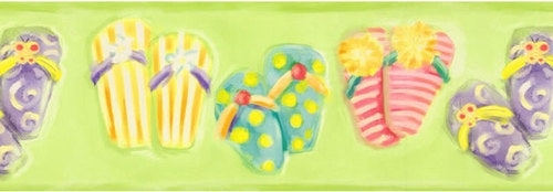 Kids Colorful Flip Flops on Lime Green Wallpaper Border - all4wallswall-paper