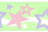 Pink and Purple Stars on Lime Green Wallpaper Border - all4wallswall-paper