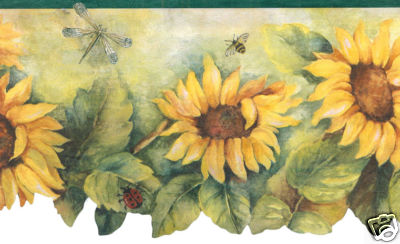 Sunflower with Dark Green Edge Floral Wallpaper Border - all4wallswall-paper