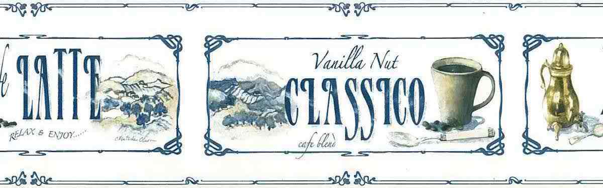 Blue Framed Coffee Types Prepasted Wallpaper Border