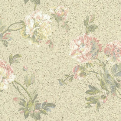 Textured Handpainted Peony on Beige Unpasted 27" Wallpaper