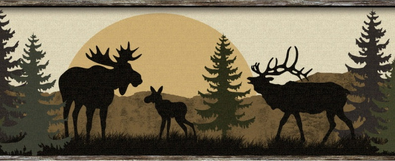 Moose, Bear, Elk, Deer Lodge Silhouettes on Sure Strip Wallpaper Border - all4wallswall-paper