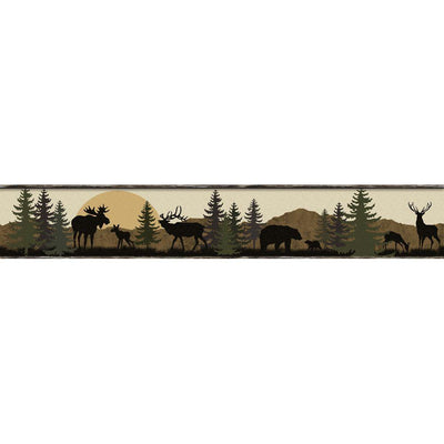 Moose, Bear, Elk, Deer Lodge Silhouettes on Sure Strip Wallpaper Border - all4wallswall-paper