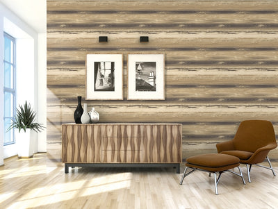 Golden Watercolor Sunset Stripes with Sheen on Unpasted Wallpaper