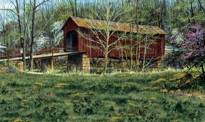 Country Covered Bridge Chair Rail Wall Mural 10.5' x 6' - all4wallswall-paper