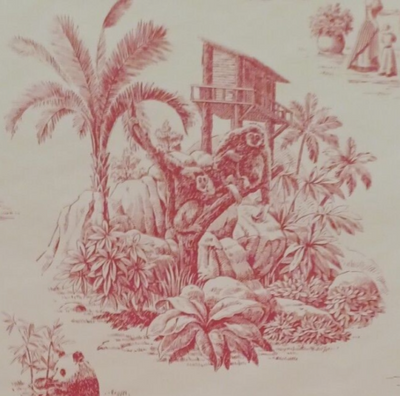 Red on Cream 27" Prepasted Jungle Toile Wallpaper