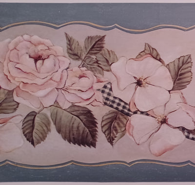 Pink Rose with Black & White Check Ribbon Floral Border