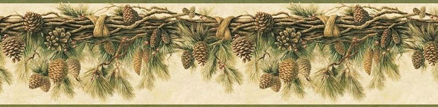 Pine Cone Swag Rustic Lodge Easy Walls Wallpaper Border - all4wallswall-paper