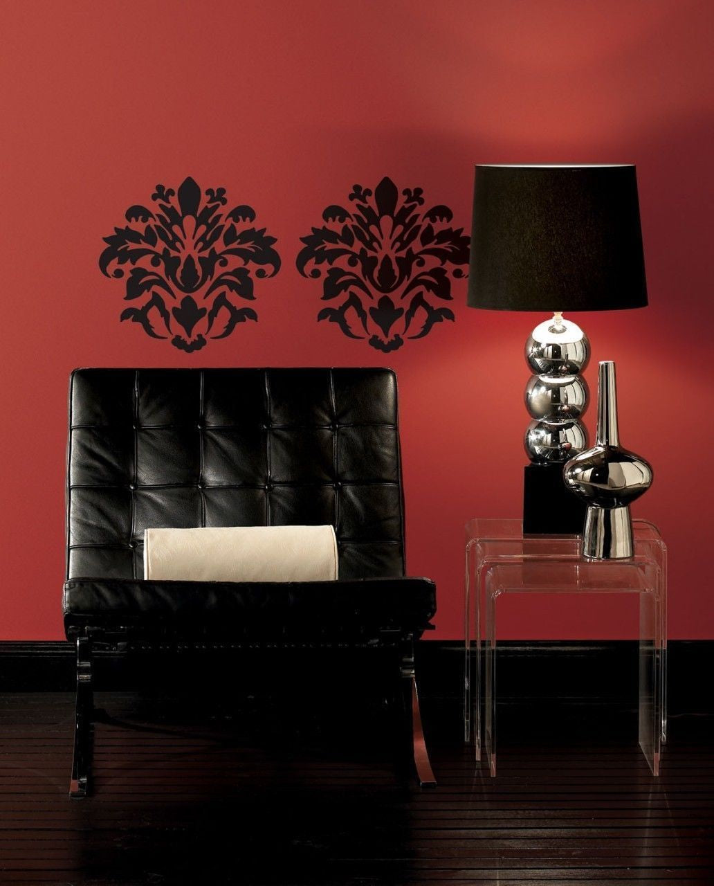 Large Black Damask Design Peel & Stick Appliques - all4wallswall-paper