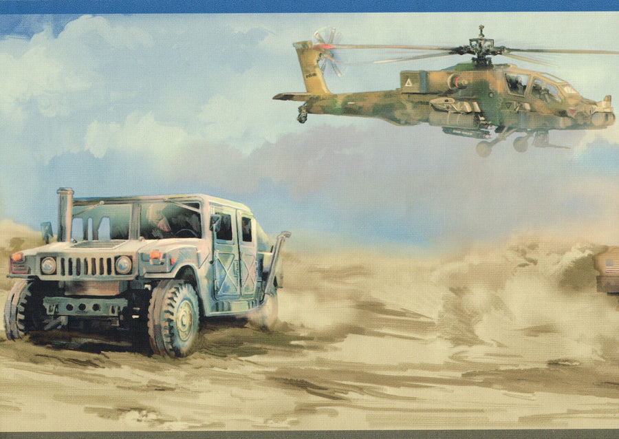 Military Camouflage Tank Helicopter Desert Sand Storm Wallpaper Border
