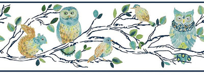 Forest Friends Hand Painted on Navy Tree and Edge on Sure Strip Wallpaper Border - all4wallswall-paper