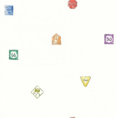 Kid Drawn Road Signs on White Wallpaper - all4wallswall-paper