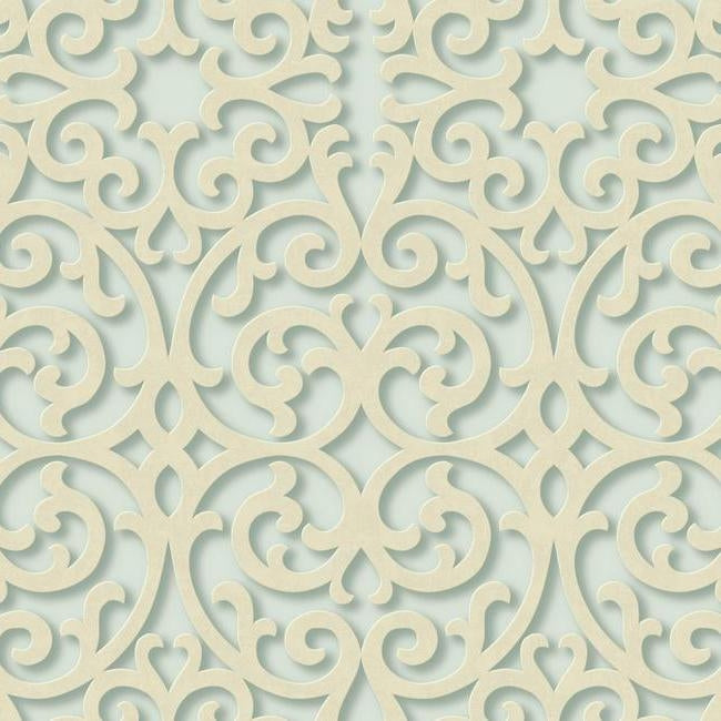 3-D Dimensional Beige Textured Scroll on Teal Sure Strip Wallpaper - all4wallswall-paper