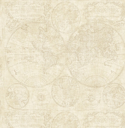 Beige World Map Unpasted 27" Wallpaper
