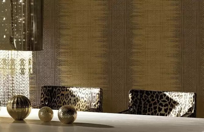 African Mud Cloth Pattern in Carmel and Brown Unpasted Wallpaper