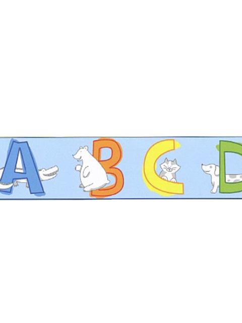 Simple ABC's Animal Alphabet on Blue Mural Blue Edge on Sure Strip Wallpaper Border - all4wallswall-paper