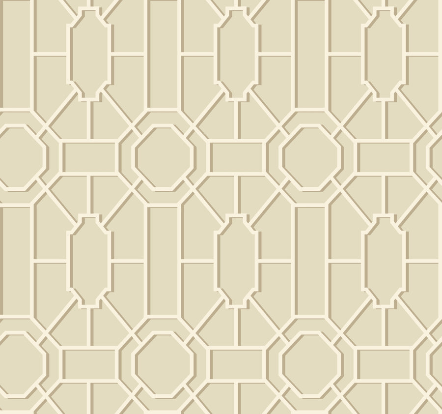 Williamsburg Geometric Lattice Soft White & Gold on Sure Strip Wallpaper - all4wallswall-paper