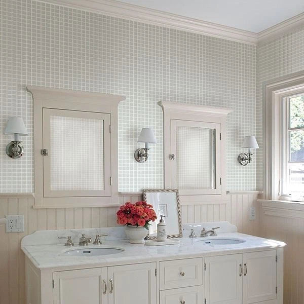 Blue Mosaic Backsplash Tiles 1" on Paste the Wall Wallpaper