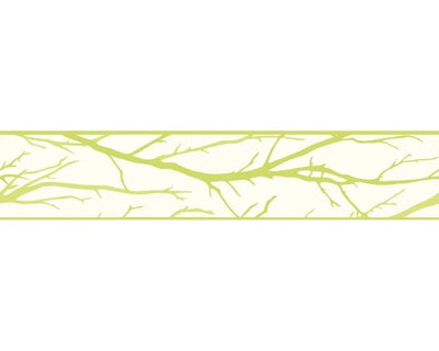 Lime Green Branches on White Unpasted Wallpaper Border