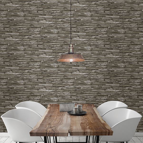 Stacked Slate Grey Industrial on Paste the Wall Wallpaper