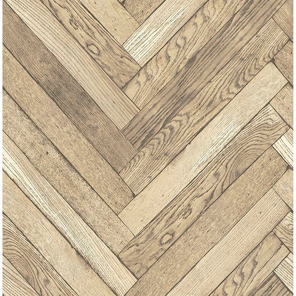 Lt. Brown Oak Herringbone Wood Planks on Paste the Wall Wallpaper