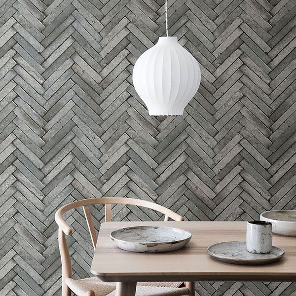 Grey Concrete Herringbone Bricks on Paste the Wall Wallpaper