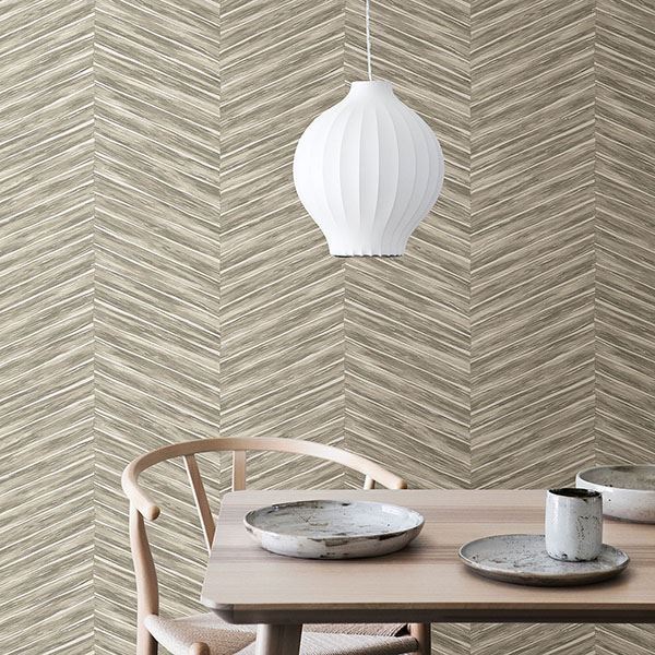 Grey / Taupe Chevron Stripes Pattern on Paste the Wall Wallpaper