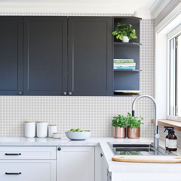 Grey Mosaic Backsplash Tiles 1" on Paste the Wall Wallpaper
