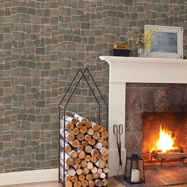 Multi-Color in Neutrals Slate/Stone Prepasted Wallpaper
