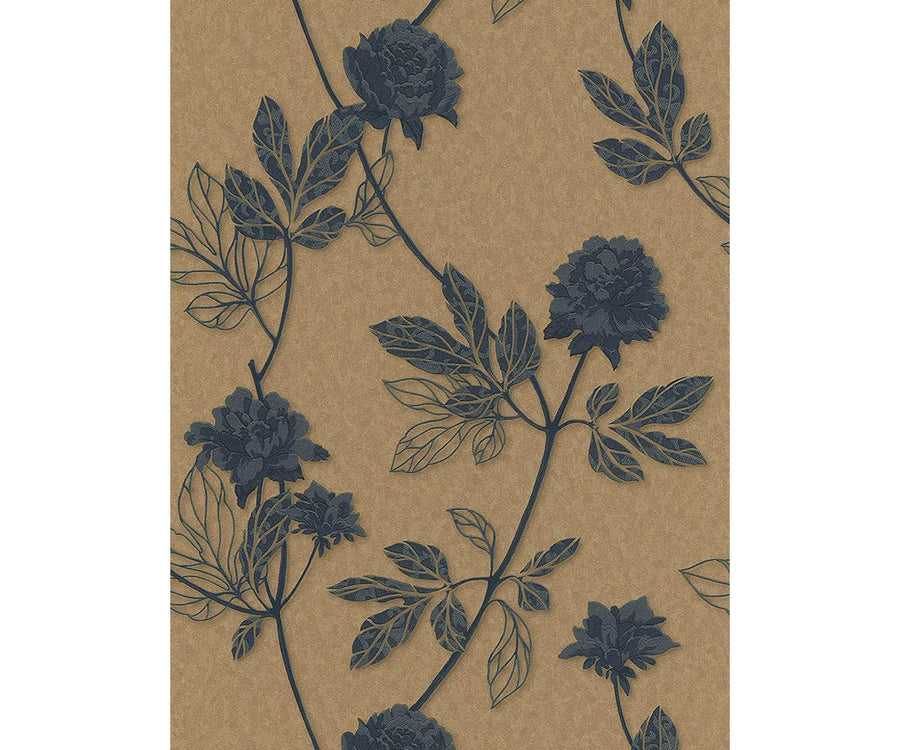Black Textured Floral on Faux Brown Leather Paste the Wall Wallpaper