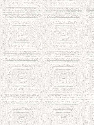 Small Square Ceiling Tile Raised White Textured Paintable Wallpaper