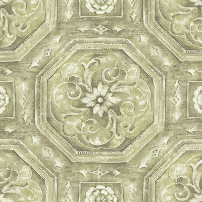 Nouveau Oxidized Metal Tile in Golden Unpasted Wallpaper