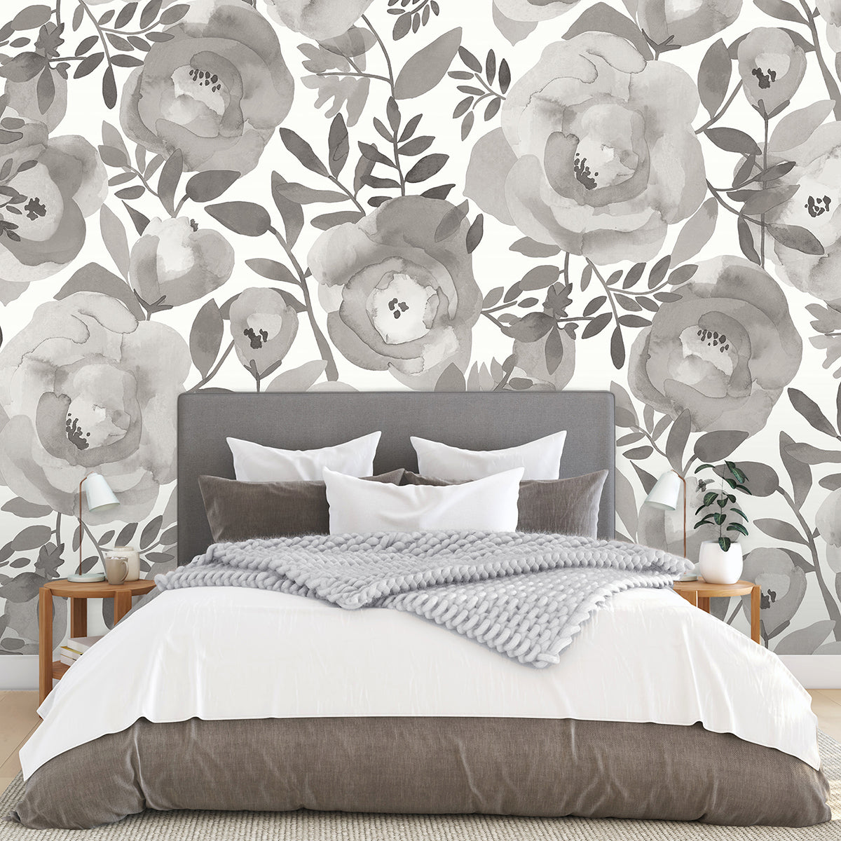 Blooming Floral Dove Grey 12 x 9 Wall Mural Paste the Wall