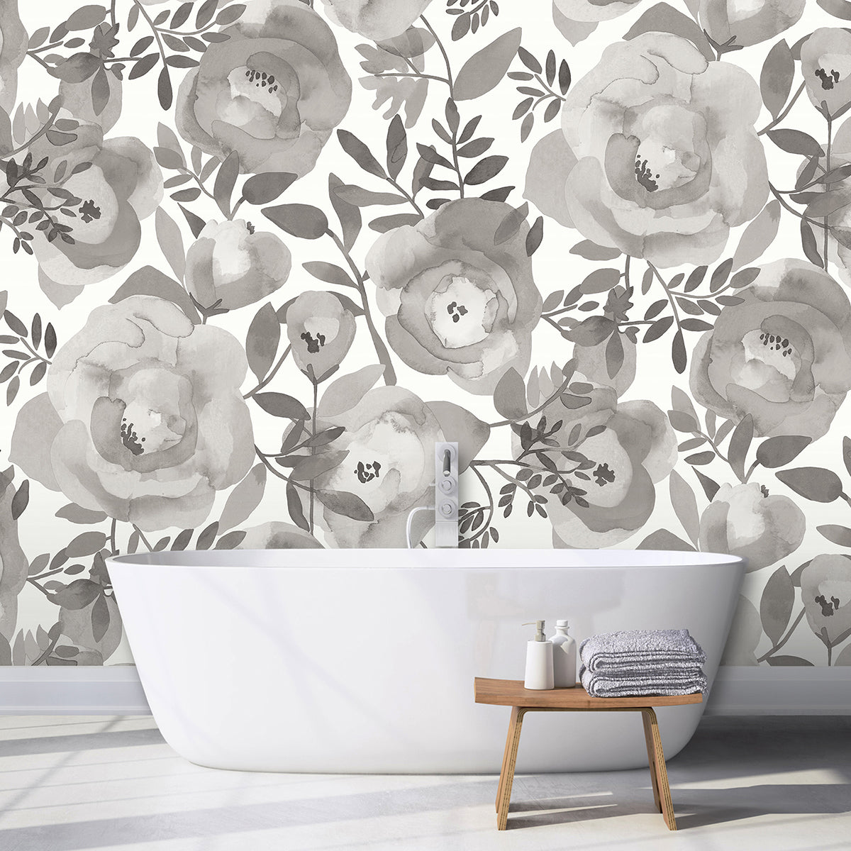 Blooming Floral Dove Grey 12 x 9 Wall Mural Paste the Wall