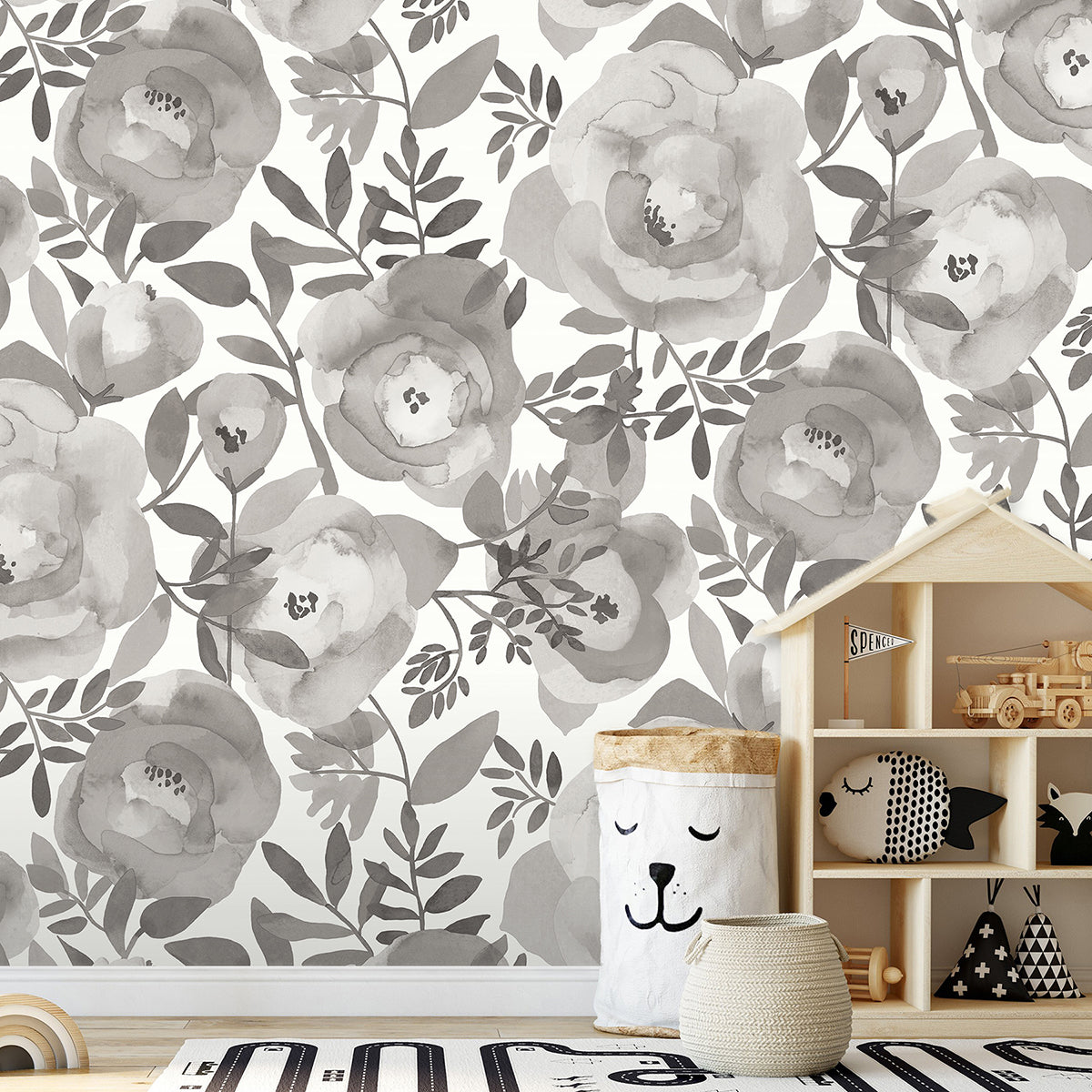 Blooming Floral Dove Grey 12 x 9 Wall Mural Paste the Wall