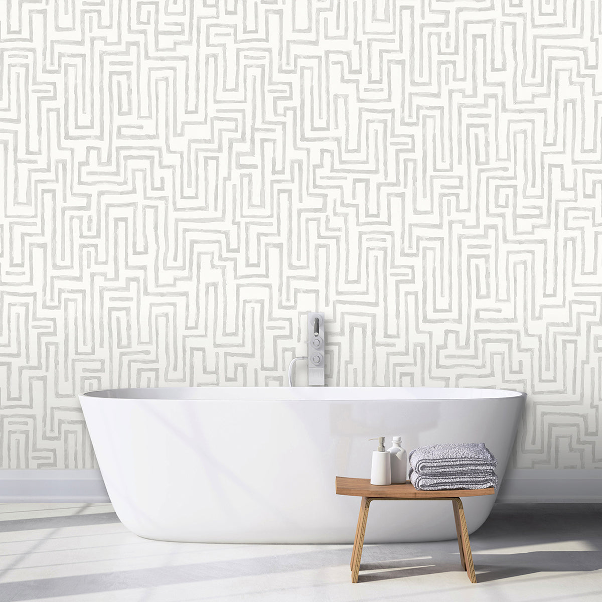 Watercolor Grey Maze 12 x 9 Wall Mural Paste the Wall