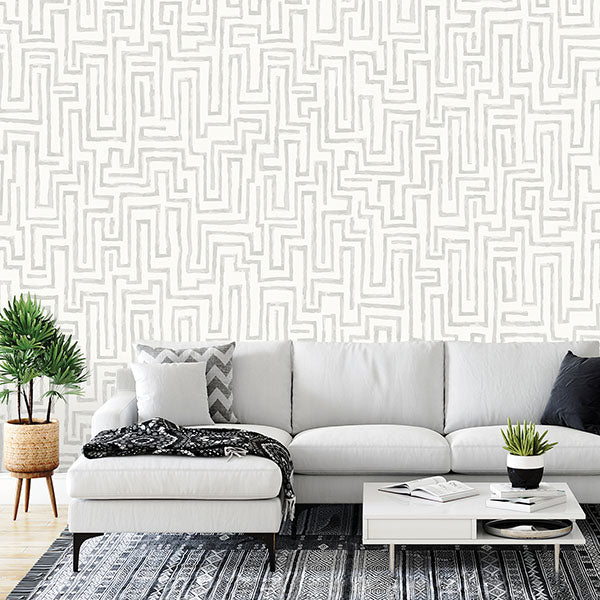 Watercolor Grey Maze 12 x 9 Wall Mural Paste the Wall