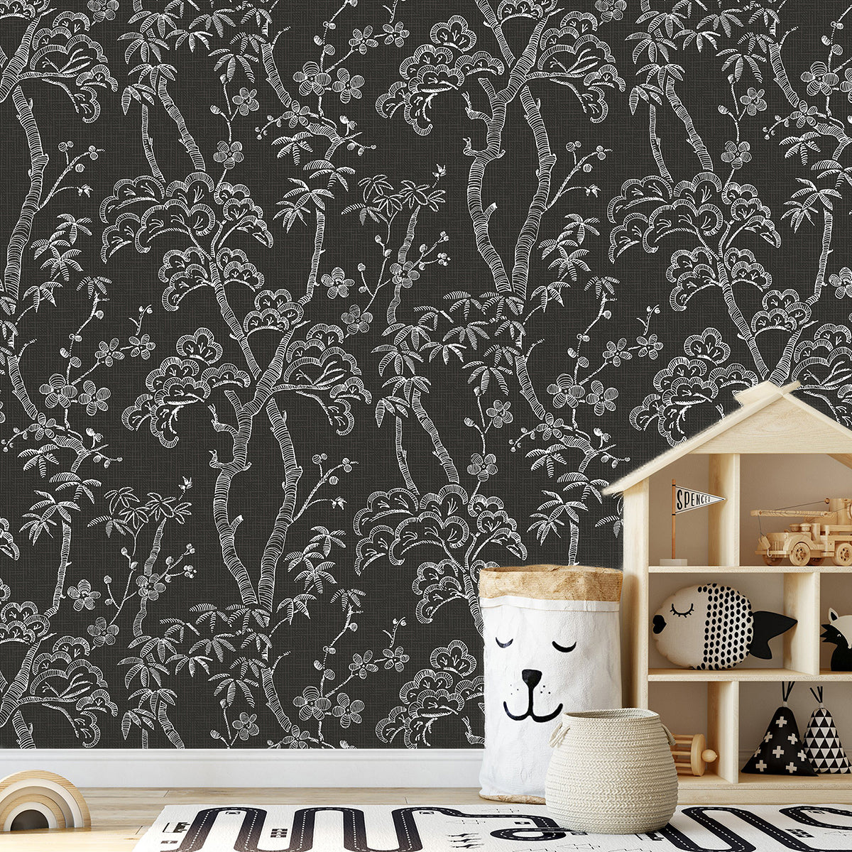 Storybook Forest White on Black 12 x 9 Wall Mural Paste the Wall