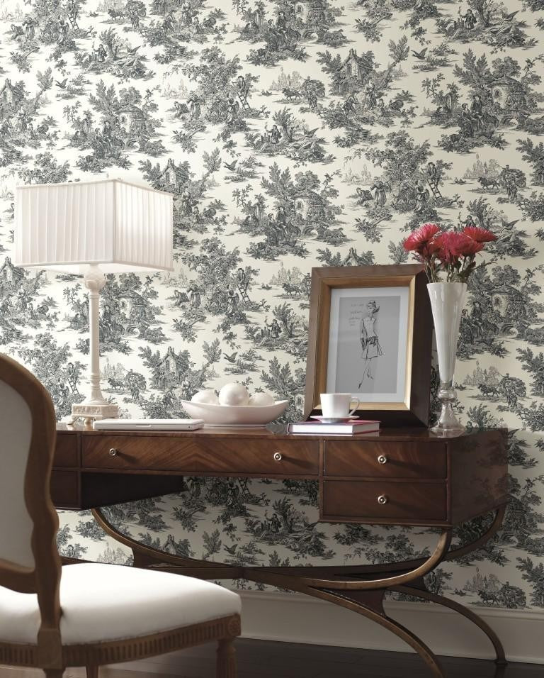 Avalon Faded Black Wrought Iron Scroll Work on Off White Wallpaper 28346928  - All 4 Walls Wallpaper