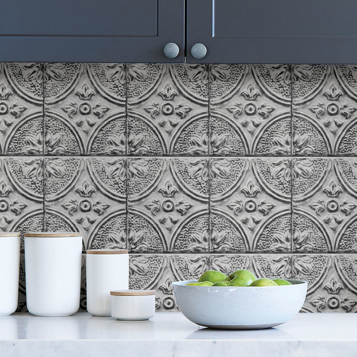 Silver Tin Tile Peel and Stick Backsplash Wallpaper