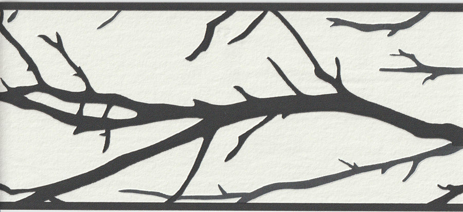 Black Branches on White Unpasted Wallpaper Border