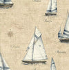 Sailboats in Blues on Beige on Unpasted Wallpaper