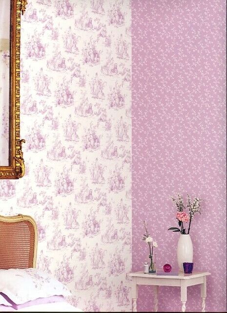 Lilac Women in the Garden Medium Sz Toile on Soft White Wallpaper