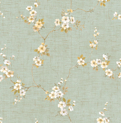 Callaway Floral Trail on Sage Green Linen on Unpasted Wallpaper