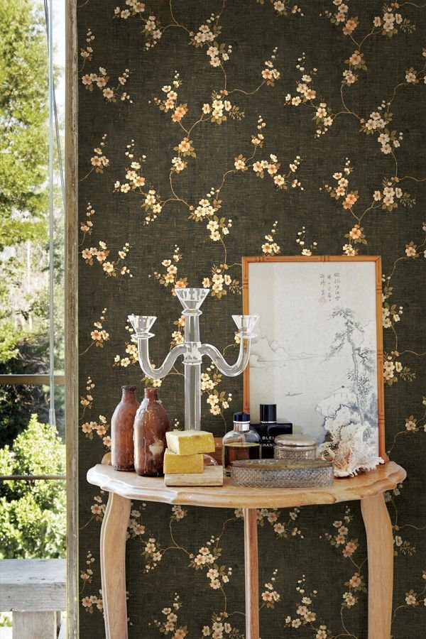 Callaway Floral Trail on Sage Green Linen on Unpasted Wallpaper