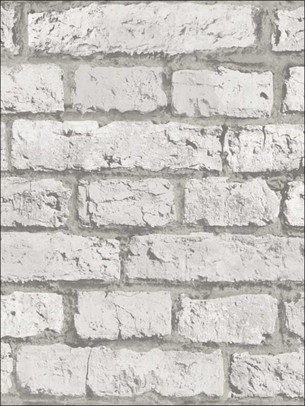 White Brick with Grey and Beige Grout Unpasted Wallpaper