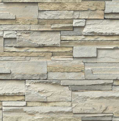 3D Shades of Beige and Grey Stacked Stone Unpasted Wallpaper