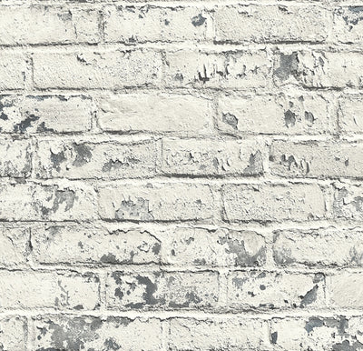 Modern White Brick with Gray Grout on Unpasted Wallpaper